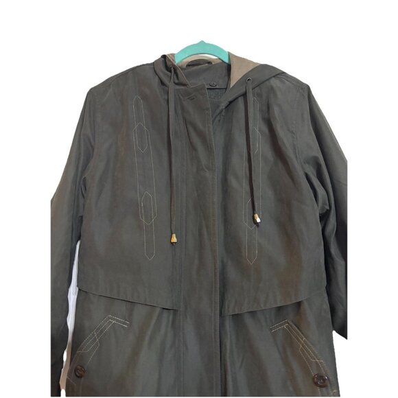 Fleet Street Green Winter Trench Coat Sz 8 Rare Western Embroidered Detail - Picture 3 of 7